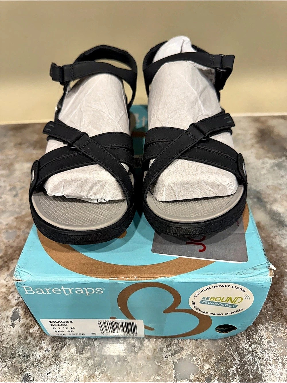 Baretraps Tracey Black Strappy Sandals US 8.5